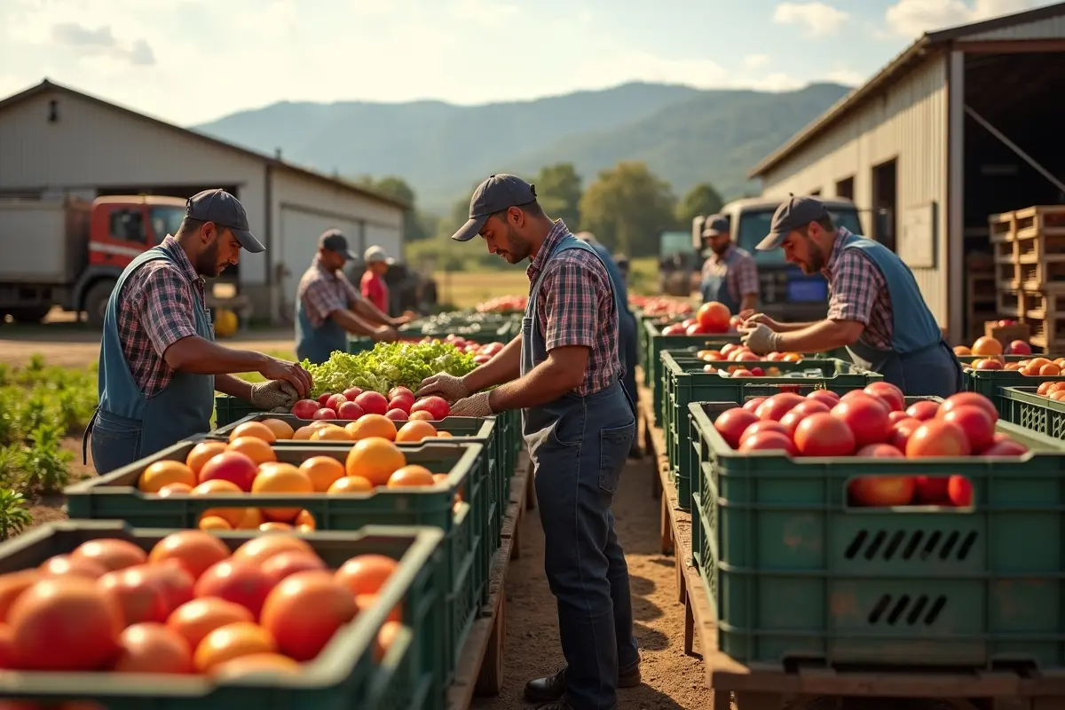 farm workers managing logistics and supply chain operations for agricultural produce