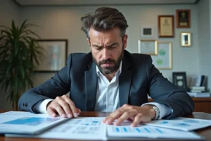 business owner reviewing financial challenges despite strong company success