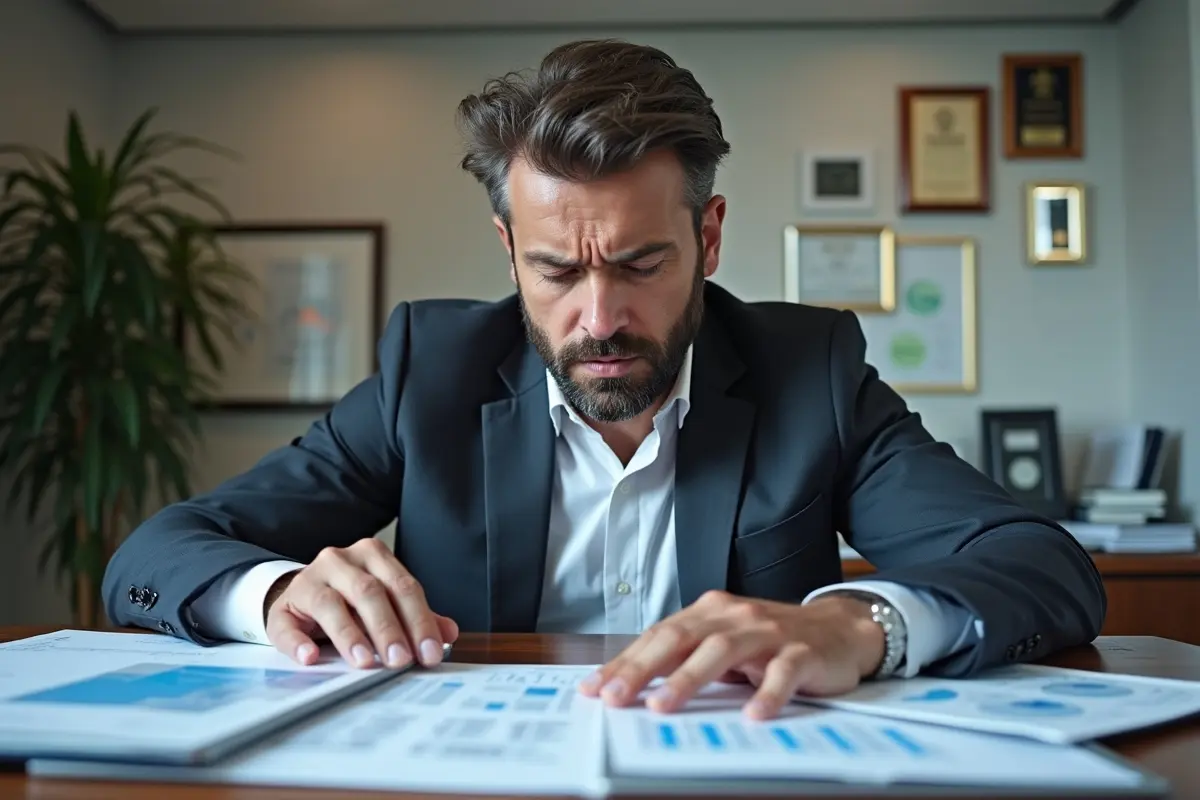 business owner reviewing financial challenges despite strong company success