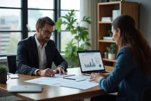 financial advisor helping client create thorough long-term financial plan