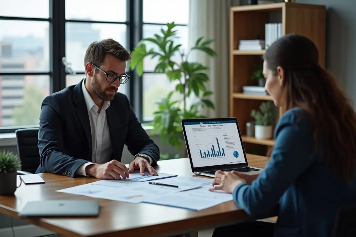 financial advisor helping client create thorough long-term financial plan