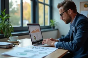 business owner optimizing website to improve search rankings and visibility