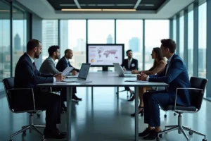 business team evaluating top banking software companies for secure scaling