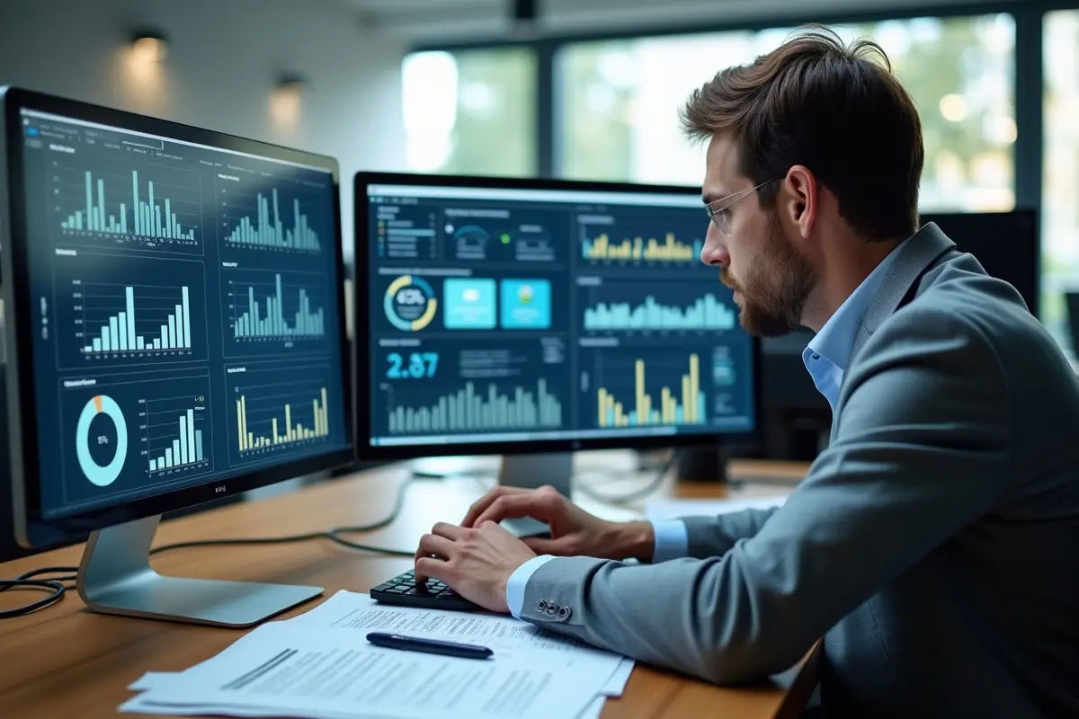 logistics professional analyzing data to improve supply chain efficiency