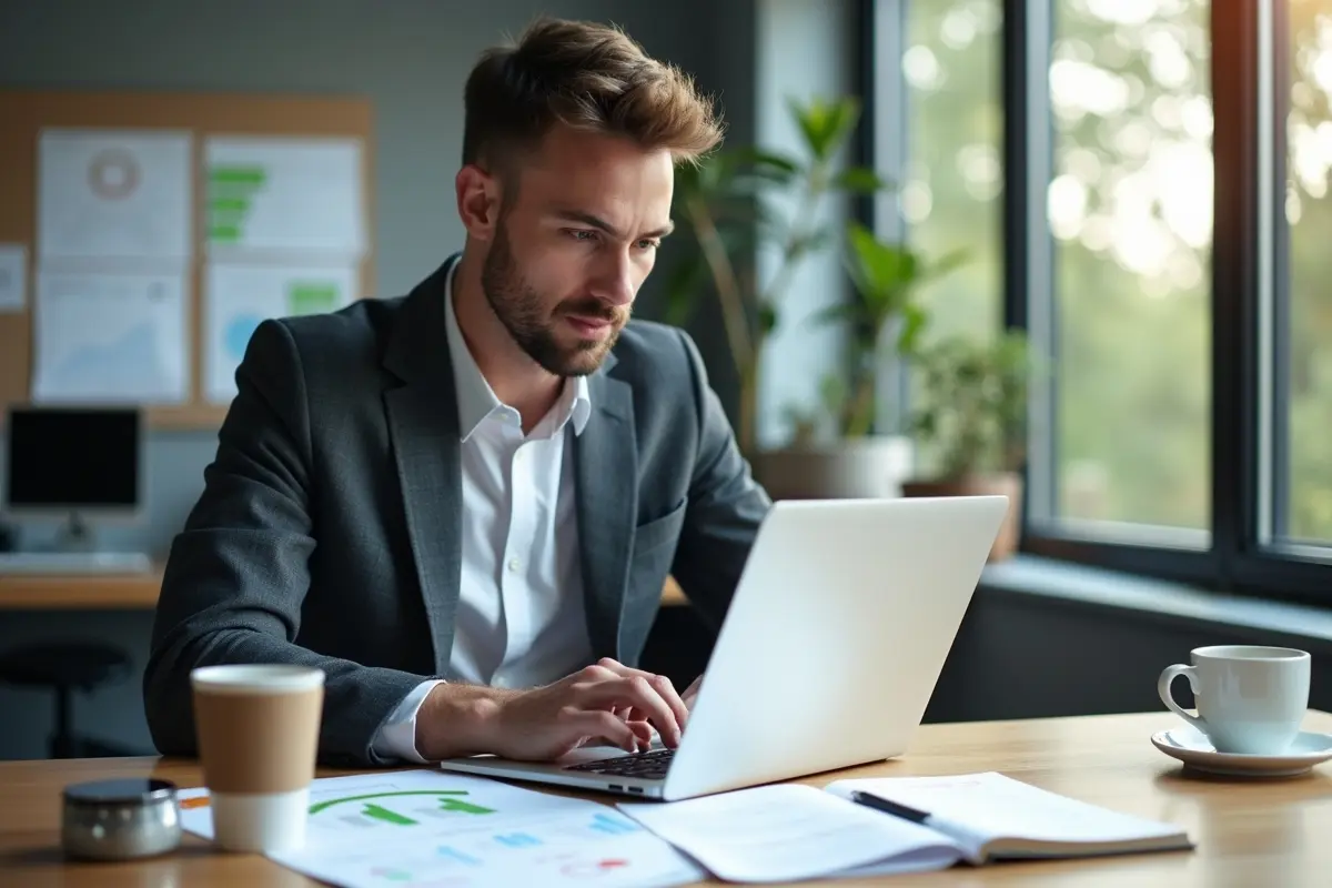 business owner reviewing time tracking software to improve efficiency