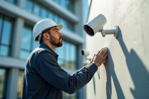 technician installing advanced cctv security camera system