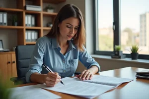 person reviewing no credit check loan terms and financial risks carefully