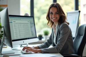 business owner using payroll software to improve efficiency and accuracy