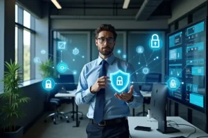 business owner protecting digital assets with modern cybersecurity practices