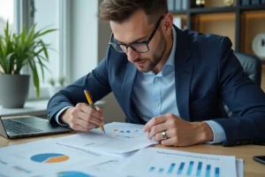 investor reviewing cryptocurrency tax records and digital asset transactions