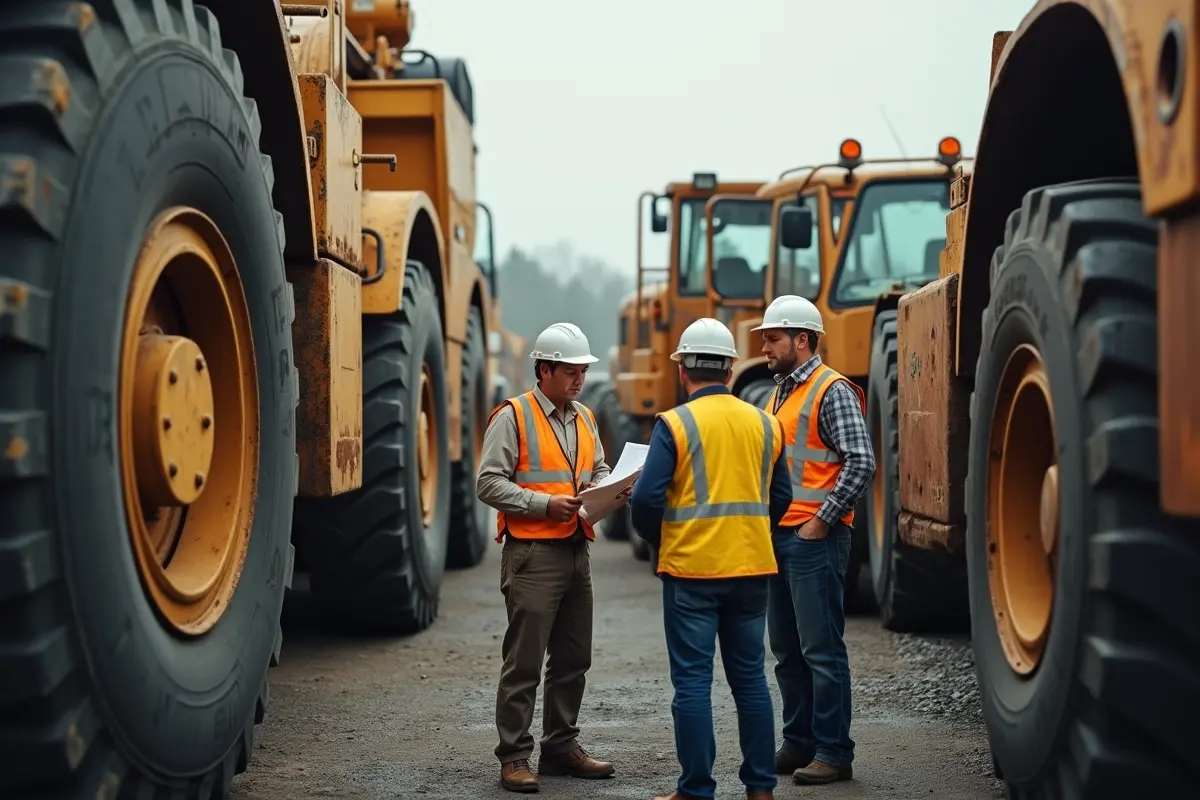 construction team inspecting equipment before starting site operations